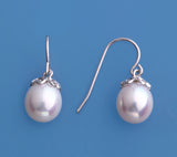 Sterling Silver Earrings with 8.5-9mm Drop Shape Freshwater Pearl - Wing Wo Hing Jewelry Group - Pearl Jewelry Manufacturer
