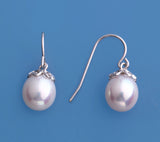 Sterling Silver Earrings with 8.5-9mm Drop Shape Freshwater Pearl - Wing Wo Hing Jewelry Group - Pearl Jewelry Manufacturer