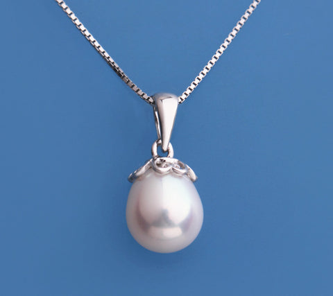 Sterling Silver Pendant with 8.5-9mm Drop Shape Freshwater Pearl