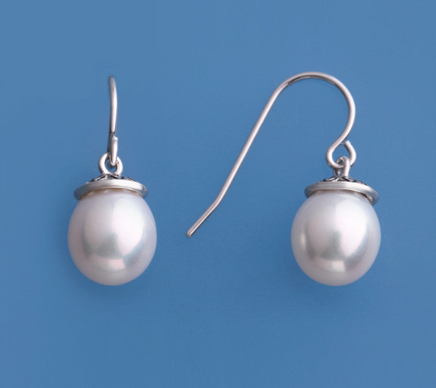 Sterling Silver Earrings with 8.5-9mm Drop Shape Freshwater Pearl - Wing Wo Hing Jewelry Group - Pearl Jewelry Manufacturer