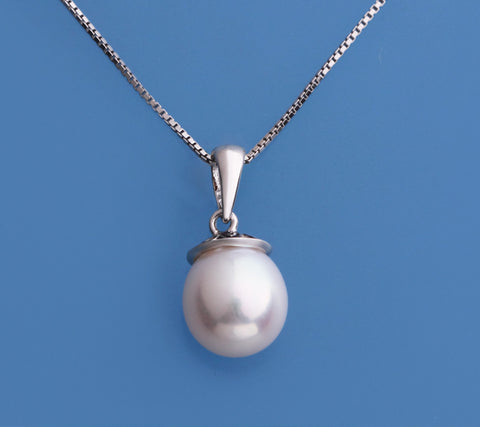 Sterling Silver Pendant with 8.5-9mm Drop Shape Freshwater Pearl