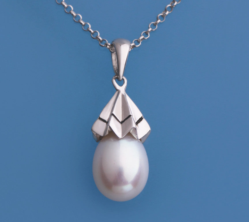 Sterling Silver Pendant with 8.5-9mm Drop Shape Freshwater Pearl - Wing Wo Hing Jewelry Group - Pearl Jewelry Manufacturer