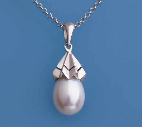 Sterling Silver Pendant with 8.5-9mm Drop Shape Freshwater Pearl