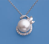 Sterling Silver Pendant with 10.5-11mm Button Shape Freshwater Pearl and Cubic Zirconia - Wing Wo Hing Jewelry Group - Pearl Jewelry Manufacturer