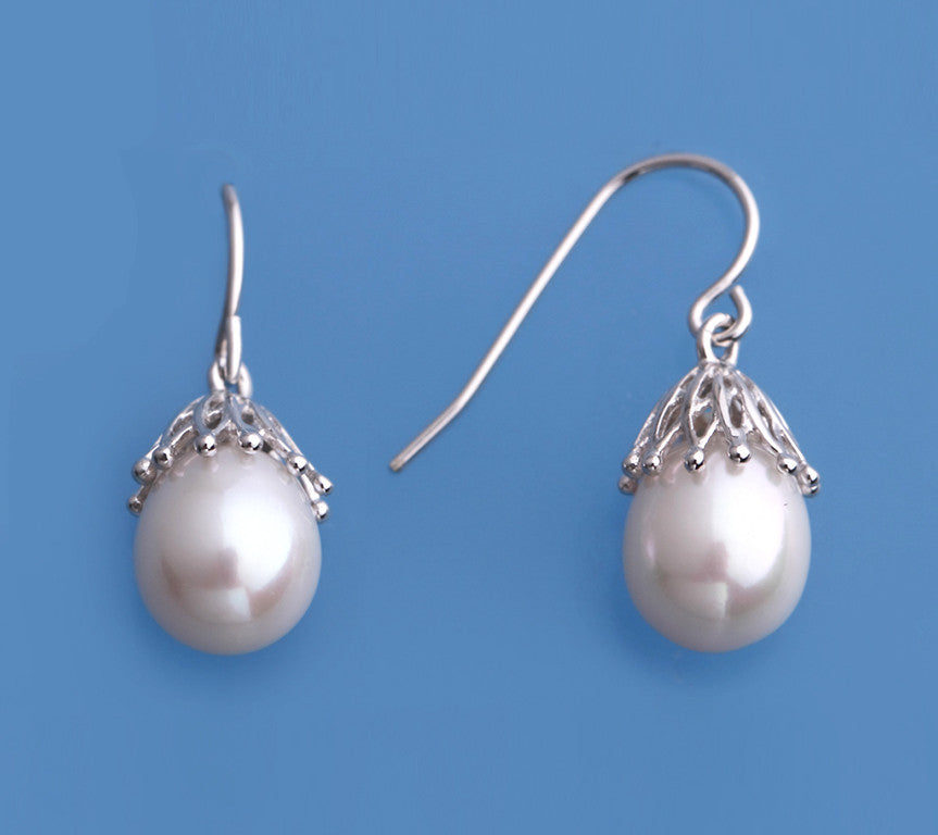 Sterling Silver Earrings with 8.5-9mm Drop Shape Freshwater Pearl - Wing Wo Hing Jewelry Group - Pearl Jewelry Manufacturer