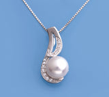 Sterling Silver Pendant with 7.5-8mm Button Shape Freshwater Pearl and Cubic Zirconia - Wing Wo Hing Jewelry Group - Pearl Jewelry Manufacturer