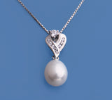 Sterling Silver Pendant with 7.5-8mm Drop Shape Freshwater Pearl and Cubic Zirconia - Wing Wo Hing Jewelry Group - Pearl Jewelry Manufacturer