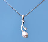 Sterling Silver Pendant with 7-7.5mm Oval Shape Freshwater Pearl and Cubic Zirconia - Wing Wo Hing Jewelry Group - Pearl Jewelry Manufacturer