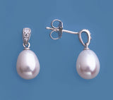 Sterling Silver Earrings with 7.5-8mm Drop Shape Freshwater Pearl and Cubic Zirconia - Wing Wo Hing Jewelry Group - Pearl Jewelry Manufacturer