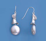 Sterling Silver Earrings with 12-13mm Button Shape Freshwater Pearl and Cubic Zirconia - Wing Wo Hing Jewelry Group - Pearl Jewelry Manufacturer