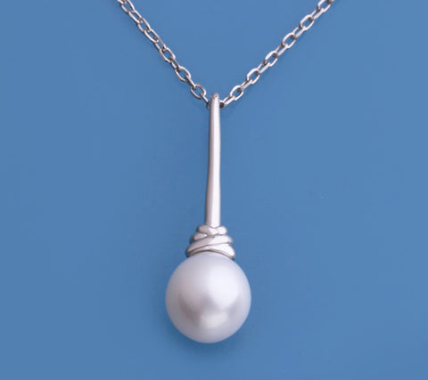 Sterling Silver Pendant with 9.5-10mm Oval Shape Freshwater Pearl