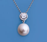 Sterling Silver Pendant with 10-11mm Drop Shape Freshwater Pearl and Cubic Zirconia - Wing Wo Hing Jewelry Group - Pearl Jewelry Manufacturer