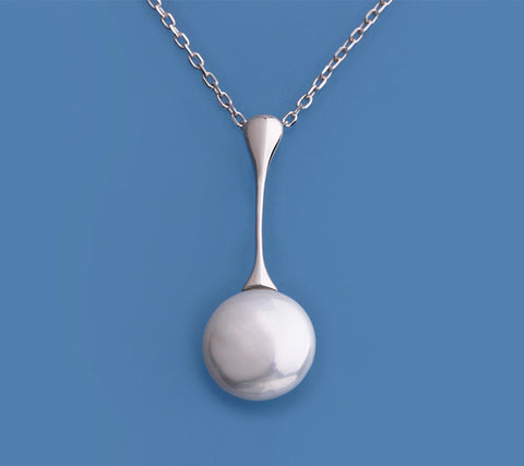 Sterling Silver Pendant with 13-14mm Button Shape Freshwater Pearl