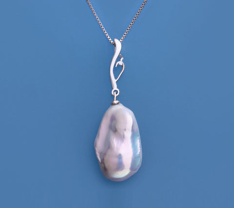 Sterling Silver Pendant with 12-13mm Baroque Shape Freshwater Pearl