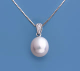 Sterling Silver Pendant with 7.5-8mm Drop Shape Freshwater Pearl and Cubic Zirconia - Wing Wo Hing Jewelry Group - Pearl Jewelry Manufacturer