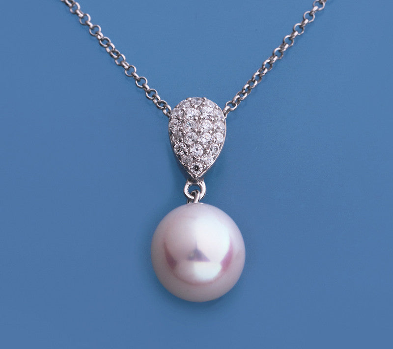 Sterling Silver Pendant with 10-10.5mm Oval Shape Freshwater Pearl and Cubic Zirconia - Wing Wo Hing Jewelry Group - Pearl Jewelry Manufacturer