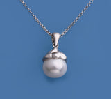 Sterling Silver Pendant with 10-10.5mm Button Shape Freshwater Pearl - Wing Wo Hing Jewelry Group - Pearl Jewelry Manufacturer