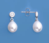 Sterling Silver Earrings with 7.5-8mm Oval Shape Freshwater Pearl and Cubic Zirconia - Wing Wo Hing Jewelry Group - Pearl Jewelry Manufacturer