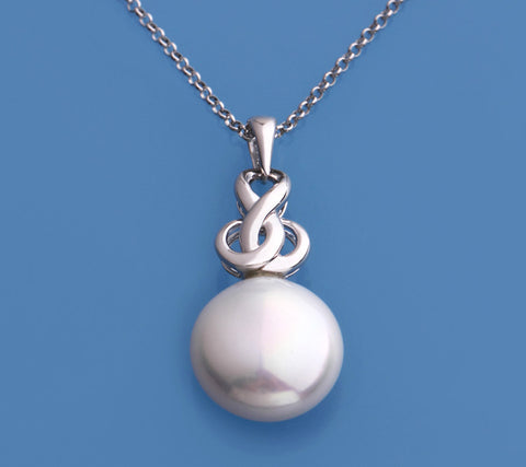 Sterling Silver Pendant with 13.5-14mm Button Shape Freshwater Pearl