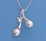 Sterling Silver Pendant with 7.5-8mm Oval Shape Freshwater Pearl and Cubic Zirconia - Wing Wo Hing Jewelry Group - Pearl Jewelry Manufacturer