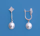 Sterling Silver Earrings with 7.5-8mm Oval Shape Freshwater Pearl and Cubic Zirconia - Wing Wo Hing Jewelry Group - Pearl Jewelry Manufacturer