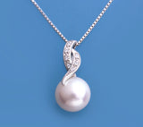 Sterling Silver Pendant with 8-8.5mm Button Shape Freshwater Pearl and Cubic Zirconia - Wing Wo Hing Jewelry Group - Pearl Jewelry Manufacturer