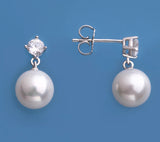 Sterling Silver Earrings with 8.5-9mm Round Shape Freshwater Pearl and Cubic Zirconia - Wing Wo Hing Jewelry Group - Pearl Jewelry Manufacturer