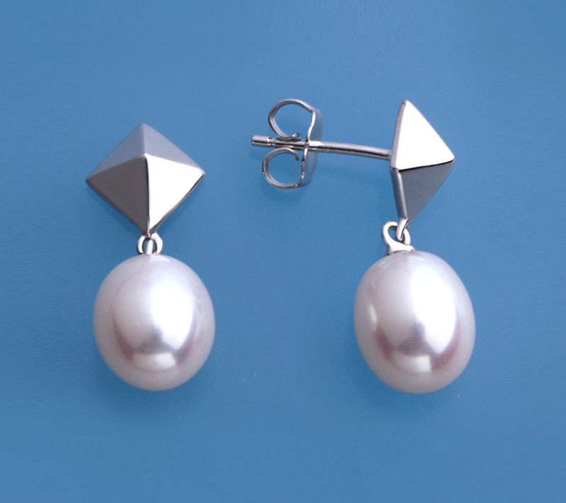 Sterling Silver Earrings with 8.5-9mm Drop Shape Freshwater Pearl - Wing Wo Hing Jewelry Group - Pearl Jewelry Manufacturer