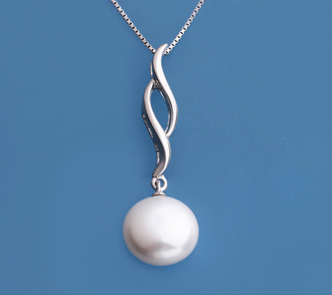 Sterling Silver Pendant with 11-12mm Button Shape Freshwater Pearl