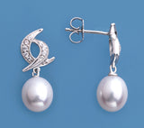 Sterling Silver Earrings with 7.5-8mm Drop Shape Freshwater Pearl and Cubic Zirconia - Wing Wo Hing Jewelry Group - Pearl Jewelry Manufacturer