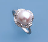 Sterling Silver Ring with 9.5-10mm Round Shape Freshwater Pearl and Cubic Zirconia - Wing Wo Hing Jewelry Group - Pearl Jewelry Manufacturer
