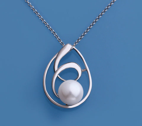 Sterling Silver Pendant with 10-10.5mm Button Shape Freshwater Pearl