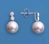 Sterling Silver Earrings with 9.5-10mm Round Shape Freshwater Pearl and Cubic Zirconia - Wing Wo Hing Jewelry Group - Pearl Jewelry Manufacturer