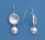 Sterling Silver Earrings with 8.5-9mm Round Shape Freshwater Pearl and Mother of Pearl - Wing Wo Hing Jewelry Group - Pearl Jewelry Manufacturer