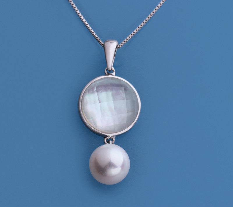 Sterling Silver Pendant with 8.5-9mm Round Shape Freshwater Pearl and Mother of Pearl - Wing Wo Hing Jewelry Group - Pearl Jewelry Manufacturer