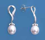 Sterling Silver Earrings with 7.5-8mm Drop Shape Freshwater Pearl and Cubic Zirconia - Wing Wo Hing Jewelry Group - Pearl Jewelry Manufacturer