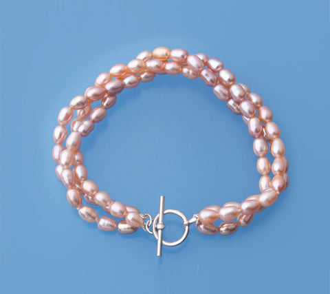 Sterling Silver Bracelet with 4-4.5mm Oval Shape Freshwater Pearl