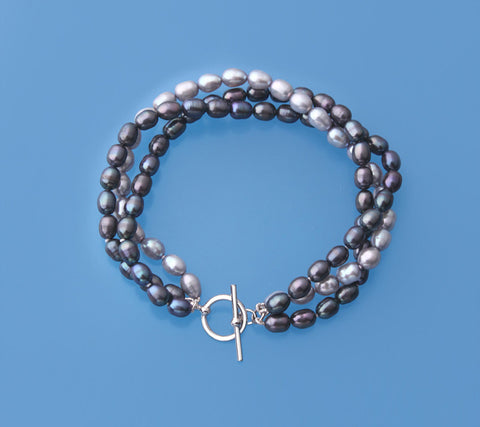Sterling Silver Bracelet with 4-5mm Oval Shape Freshwater Pearl