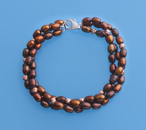 Sterling Silver Bracelet with 4-5mm Oval Shape Freshwater Pearl