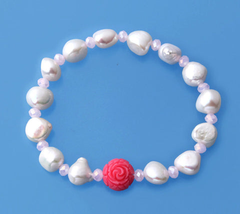 8.5-9mm Baroque Shape Freshwater Pearl Bracelet and Coral Ball