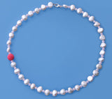 Sterling Silver Necklace with 8.5-9mm Baroque Shape Freshwater Pearl and Coral Ball - Wing Wo Hing Jewelry Group - Pearl Jewelry Manufacturer - 1