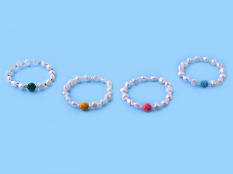 8.5-9mm Baroque Shape Freshwater Pearl Bracelet and Coral Ball