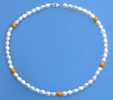 Sterling Silver Necklace with 6.5-7mm Oval Shape Freshwater Pearl and Coral Ball - Wing Wo Hing Jewelry Group - Pearl Jewelry Manufacturer - 2