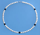 Sterling Silver Necklace with 6.5-7mm Oval Shape Freshwater Pearl and Coral Ball - Wing Wo Hing Jewelry Group - Pearl Jewelry Manufacturer - 6