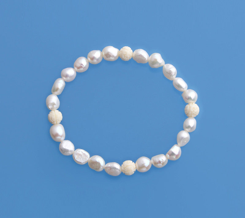 6.5-7mm Oval Shape Freshwater Pearl Bracelet with Coral Ball - Wing Wo Hing Jewelry Group - Pearl Jewelry Manufacturer