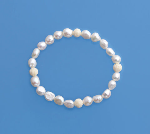 6.5-7mm Oval Shape Freshwater Pearl Bracelet with Coral Ball