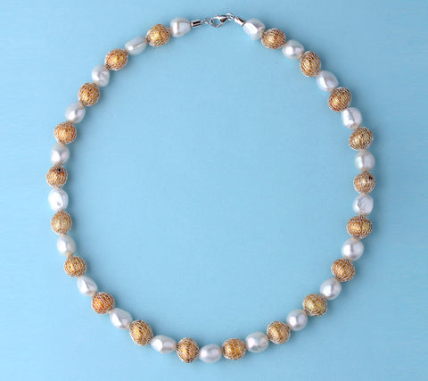 Sterling Silver Necklace with Oval Shape Freshwater Pearl