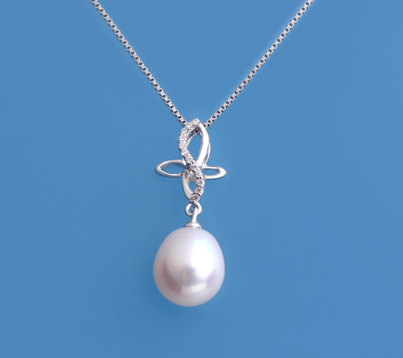 Sterling Silver Pendant with 8.5-9mm Drop Shape Freshwater Pearl and Cubic Zirconia - Wing Wo Hing Jewelry Group - Pearl Jewelry Manufacturer