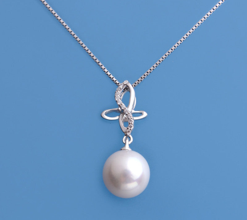 Sterling Silver Pendant with 8.5-9mm Round Shape Freshwater Pearl and Cubic Zirconia - Wing Wo Hing Jewelry Group - Pearl Jewelry Manufacturer