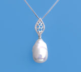 Sterling Silver Pendant with 12-13mm Baroque Shape Freshwater Pearl and Cubic Zirconia - Wing Wo Hing Jewelry Group - Pearl Jewelry Manufacturer